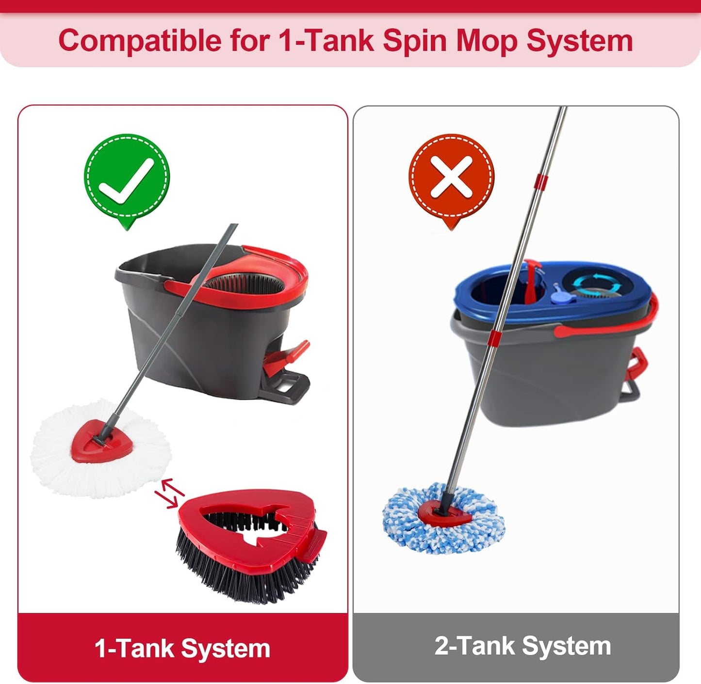 2 Pack Scrub Brush Head Replacement Compatible with O Cedar EasyWring Spin Mop 1-Tank System, Floor Scrubber Head, Shower Scrub Brush with Hard Bristles for Cleaning & Scrubbing