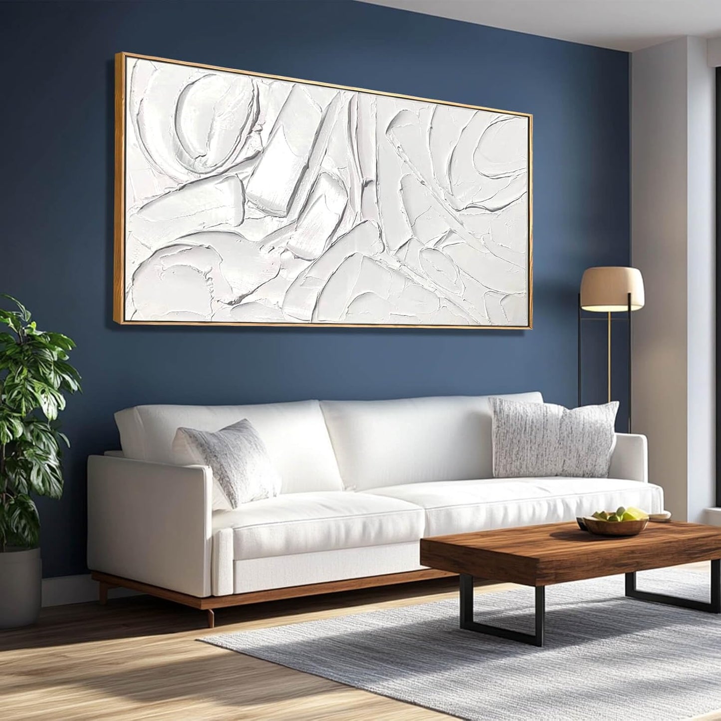 Abstract Oil Painting Artwork Framed Canvas Art Maximalist Decor 24"x48" Modern Painting Wall Art Kitchen Decorations Wall White Office Decor