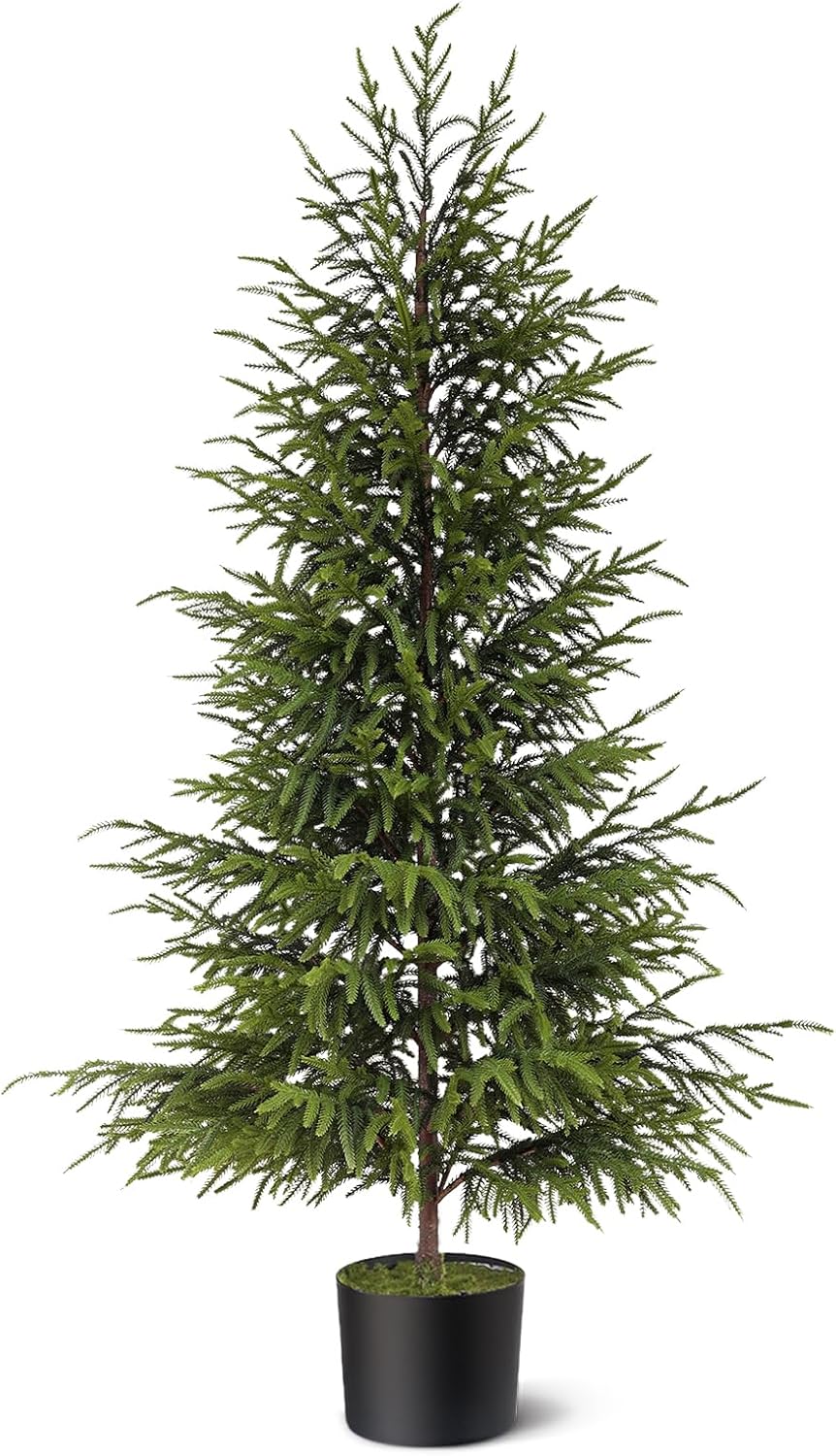 4ft Christmas Norfolk Pine Tree Artificial Christmas Tree Faux Potted Plants for Front Porch Christmas Indoor Outdoor Decor