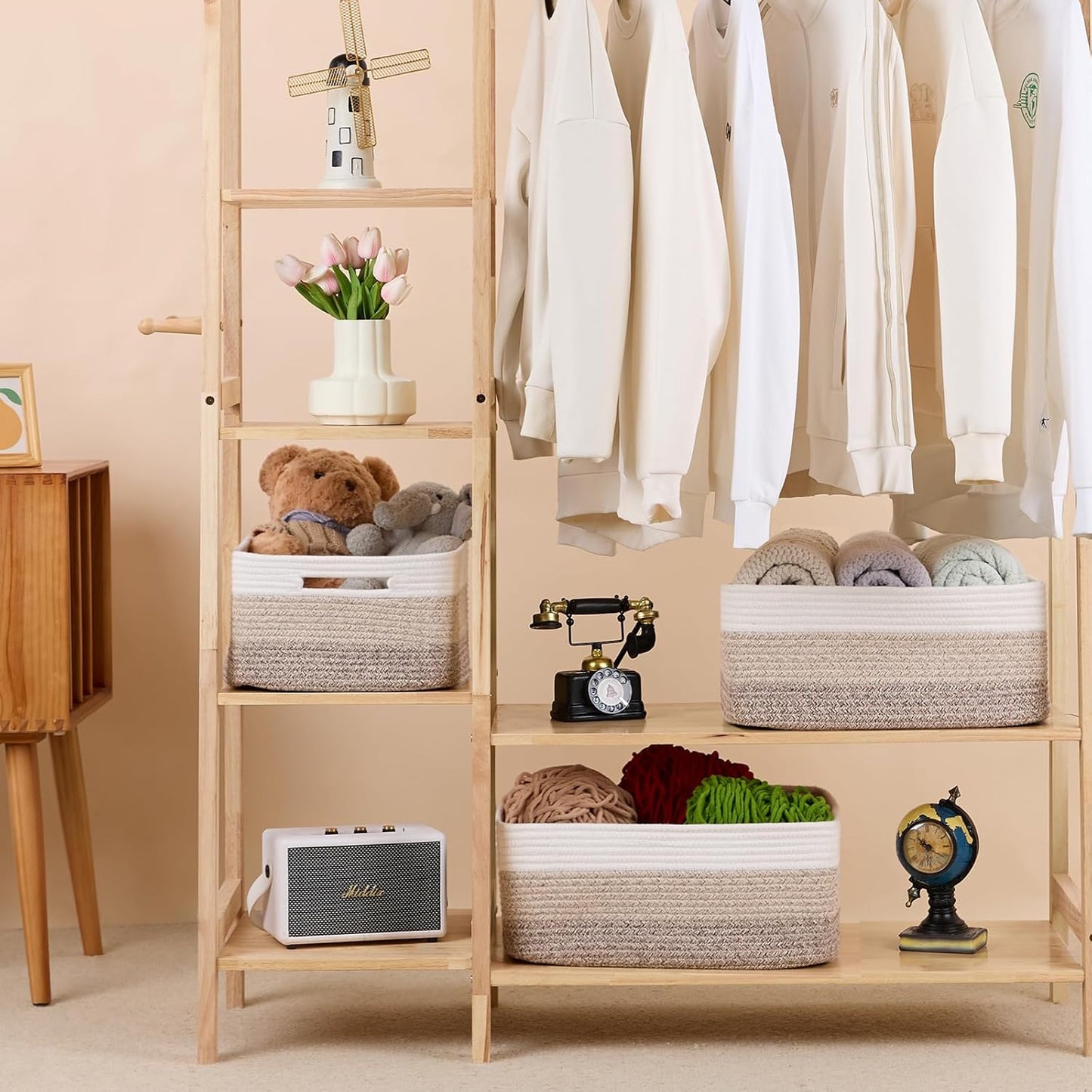 Large Storage Baskets for Shelves, Closet Organizers Bins for Clothes Blanket Towels, Baby Nursery, Toy Baskets Box, Woven Rope Baskets, 17 x 13 x 7.5”, 2 Packs Gradient Brown