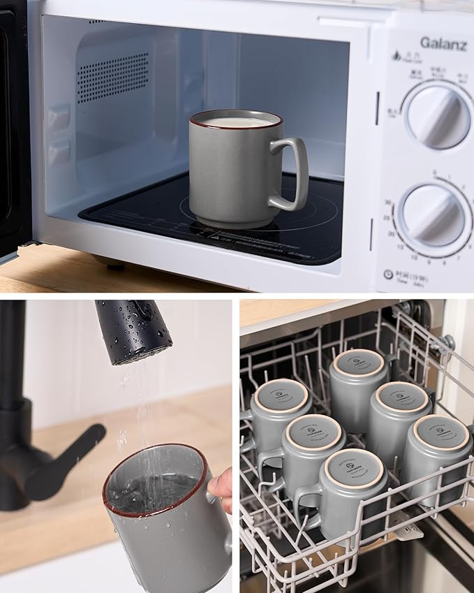 famiware Coffee Mugs Set of 4, Nebula 14oz Coffee Mugs, Ceramic Cup Set with Handle for Latte, Tea, Milk, Cappuccino, Cocoa, Dark Gray