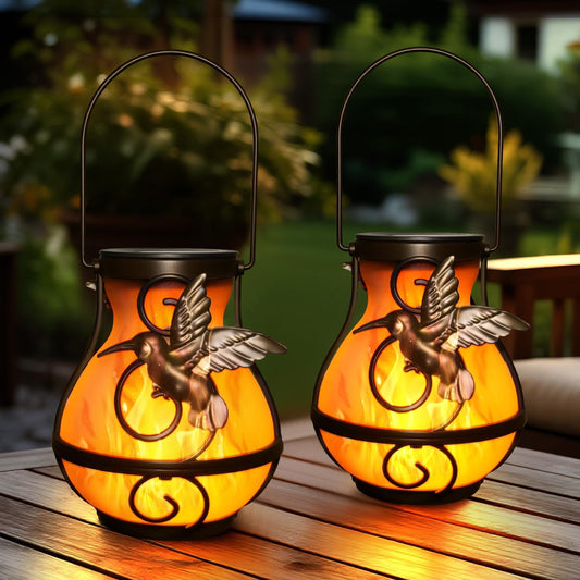 2 Pack Solar Lanterns for Outside Hanging,Solar Garden Lights Outdoor Waterproof with Flickering Flame,Led Lantern for Patio Yard Camping Halloween Decorations,Gardening Gifts for Mom