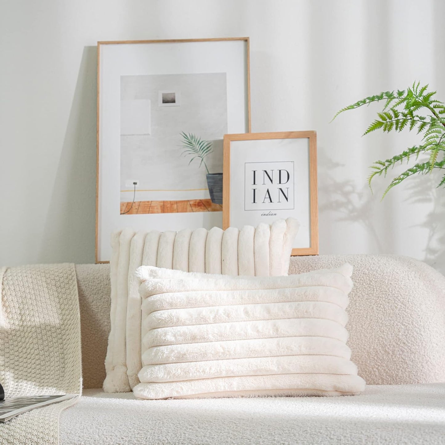 DEELAND Pack of 2 Faux Fur Plush Decorative Throw Pillow Covers Fuzzy Striped Soft Pillowcase Cushion Covers for Sofa Couch Bedroom 20x20 inch