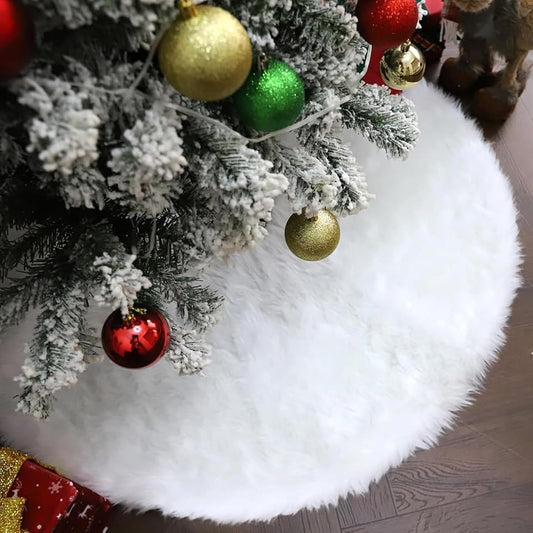 48 Inch Faux Fur Christmas Tree Skirt Soft Snow White Plush Tree Mat Christmas Decorations Fluffy Tree Skirts Xmas Holiday Party Indoor Decorations