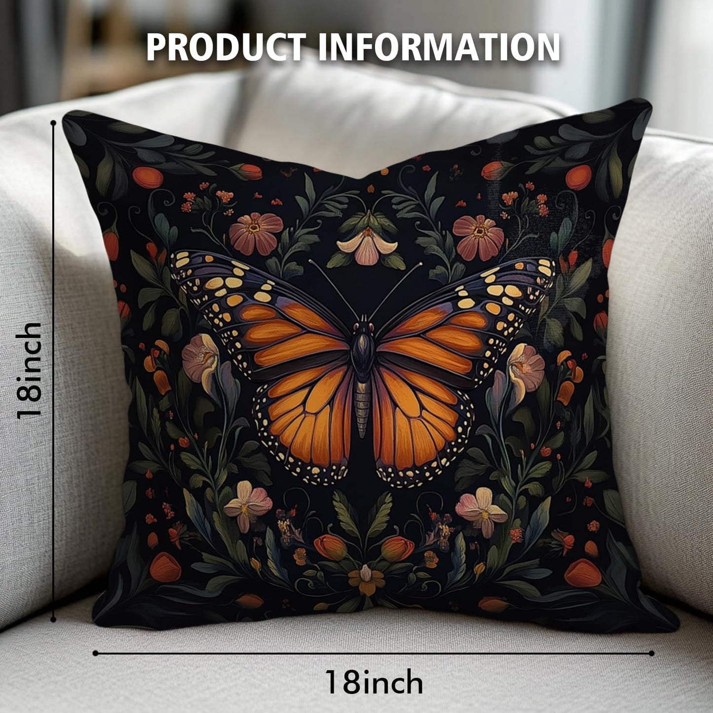 William Morris Abstract Vintage Floral Velvet Butterfly Design Throw Pillow Covers Home Decor, Retro Art Deco Pillowcase Cushion Cover for Bed Sofa Living Room, Square 18x18inch (Black-Butterfly)