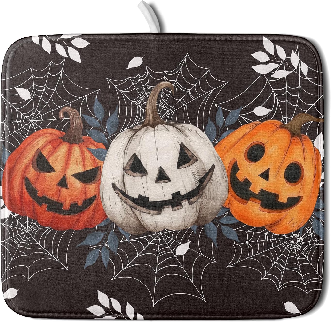 Halloween Dish Drying Mat for Kitchen Counter Spooky Pumpkins Spiderweb Super Absorbent Reversible Microfiber Kitchen Countertop Protector Dishes Pad Small 16x18 inch
