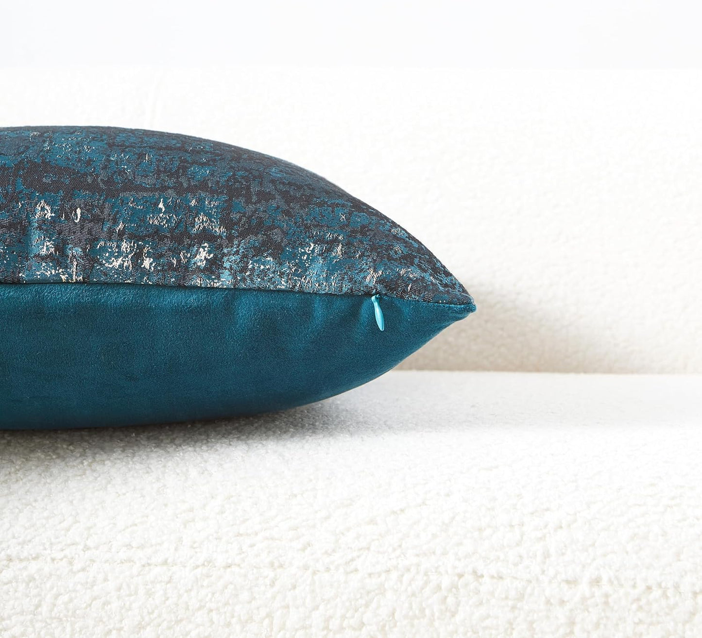 THE-TINOART Teal & Gold Embroidered Jacquard Pillow Cover 20x20 Inches - Luxury Reversible Decorative Throw Pillow Cover with Gold Thread & Velvet Backing, Elegant Holiday Home Decor