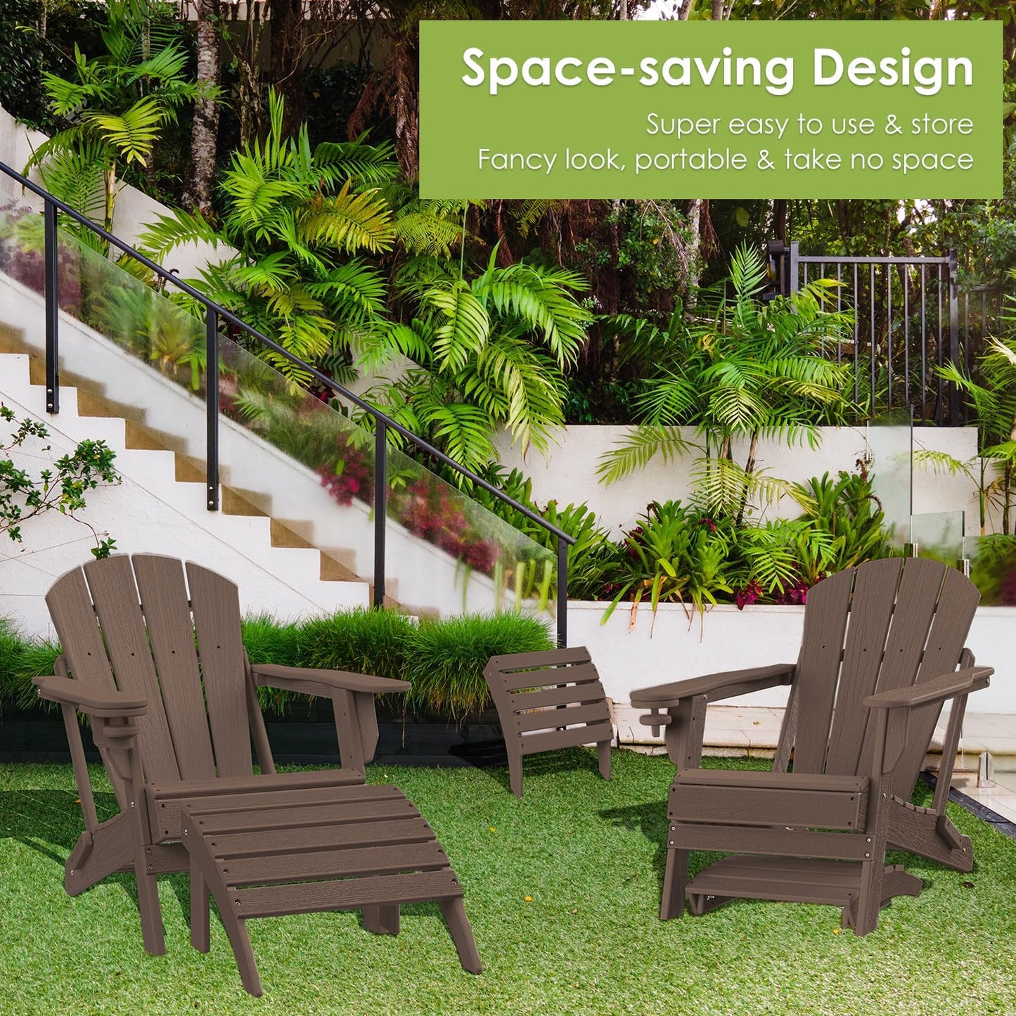 GREENVINES Adirondack-Ottoman | Wood Grain | HDPE Plastic | Outdoor Footrest | All Weather | Foot Rest | Foot Stool | Dark Brown | for Adirondack Chair