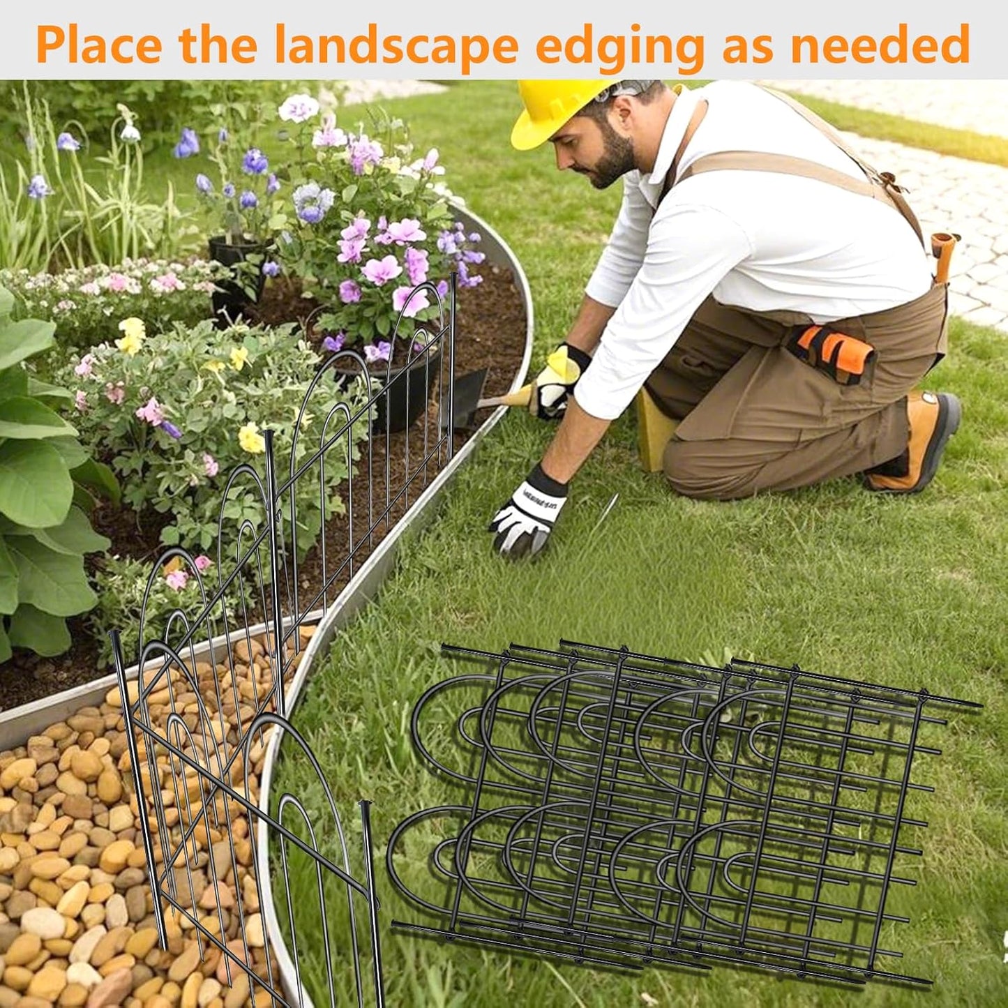 21ft X 13in Animal Barrier Fence, 15 Panels No Dig Fence for Dogs Rabbit, Anti Digging Defense Barrier Garden Edging Border, Rustproof Metal Arched Decorative Garden Fencing for Outdoor, Yard, Lawn