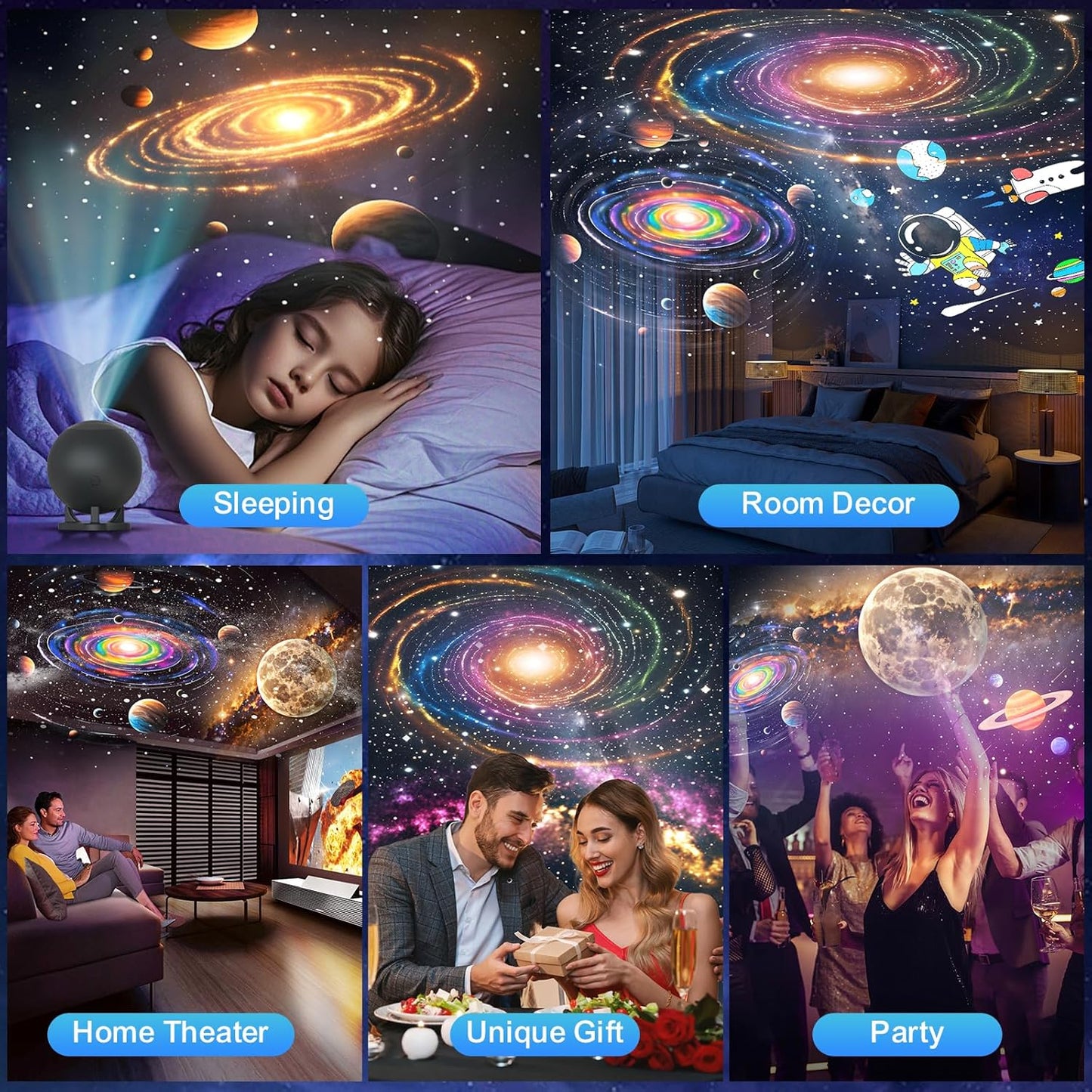 Planetarium Projector for Bedroom, 12 Image Discs, Galaxy Projector Star Night Light, Ceiling Mood Lighting, LED Space Galaxy Lamp, Kids Adults Room Decor