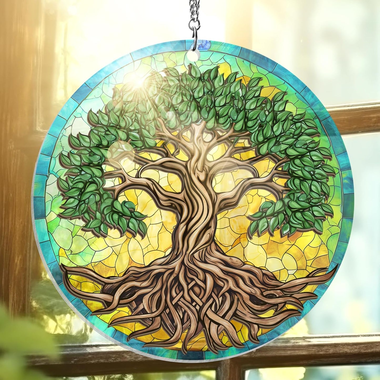 FLAGWIX Tree of Life Viking Decor Suncatcher Hanging - Double Layered Hanging Suncatcher 6 in - Viking Celtic Norse Mythology Decor, Tree of Life Gifts for Men Women Family Friends