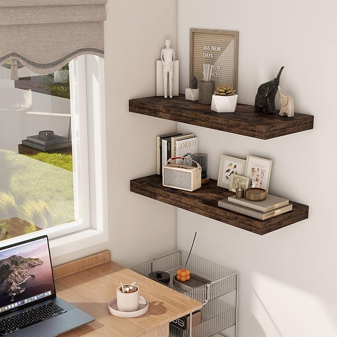 Floating Shelves 30 Inch Long, 12 Inch Deep Floating Shelf for Books, Rustic Wood 30 x 12 Storage Shelves for Wall Storage & Display, Thicked Wall Shelf for Kitchen, Living Room, Rustic Brown, 1 Pack