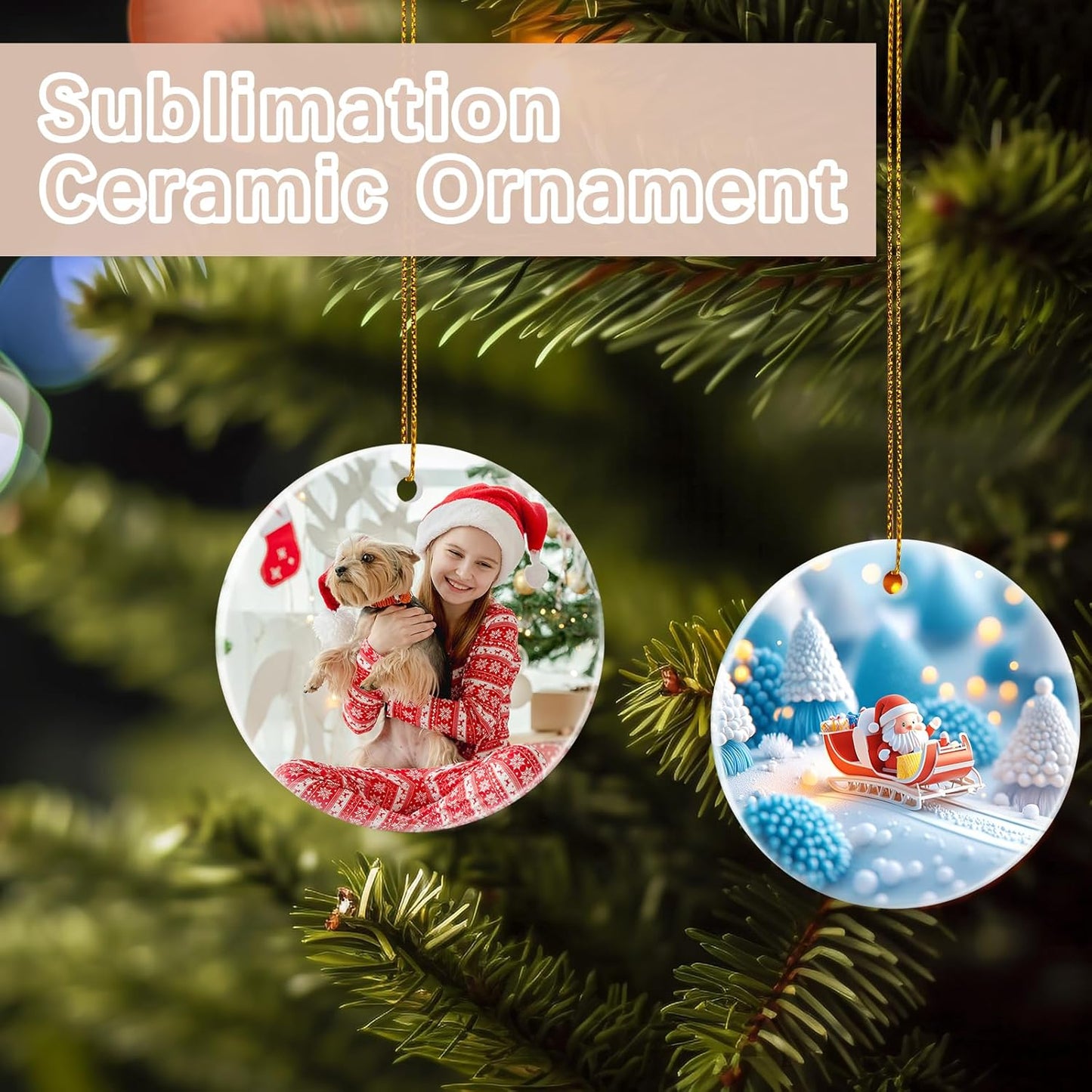50 PCS Sublimation Ceramic Ornament Blank 3 inch Round Crafting DIY Personalized Christmas Home Decor Bulk Two-Sided Printed White Ceramic Decoration