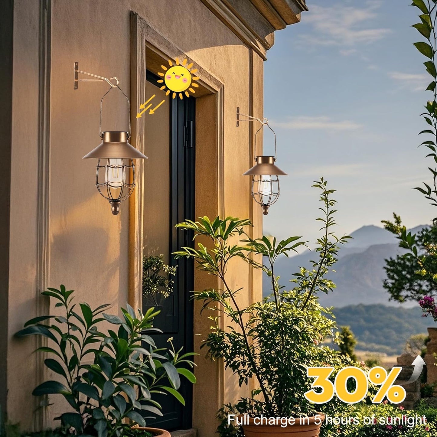 pearlstar 2 Pack Solar Lantern Outdoor Hanging Light Waterproof Metal Solar Lamp for Yard Garden Pathway Patio Porch Decor(Copper)