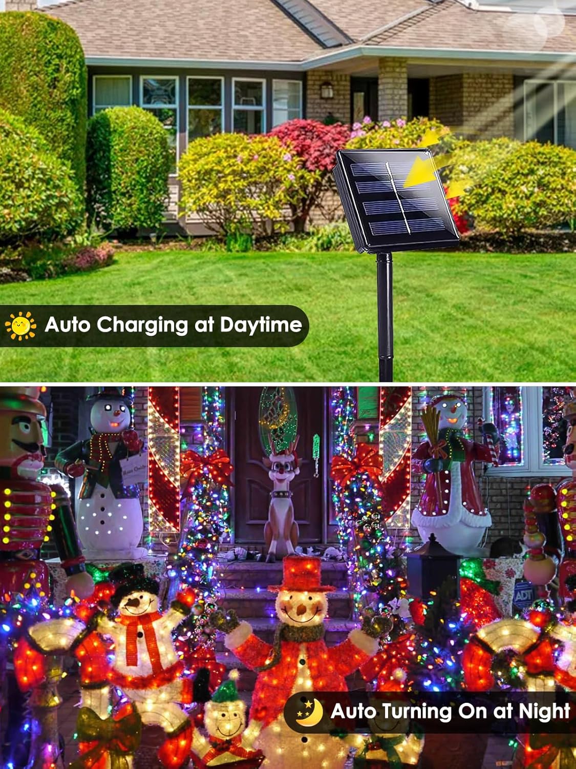 2pk Multi-Colored Solar Christmas Lights Outdoor Waterproof, 200 LED 66 FT Solar Powered LED String Lights Green Wire with 8 Modes, Solar Fairy Lights for Xmas Tree Party Wedding Garden Decorations
