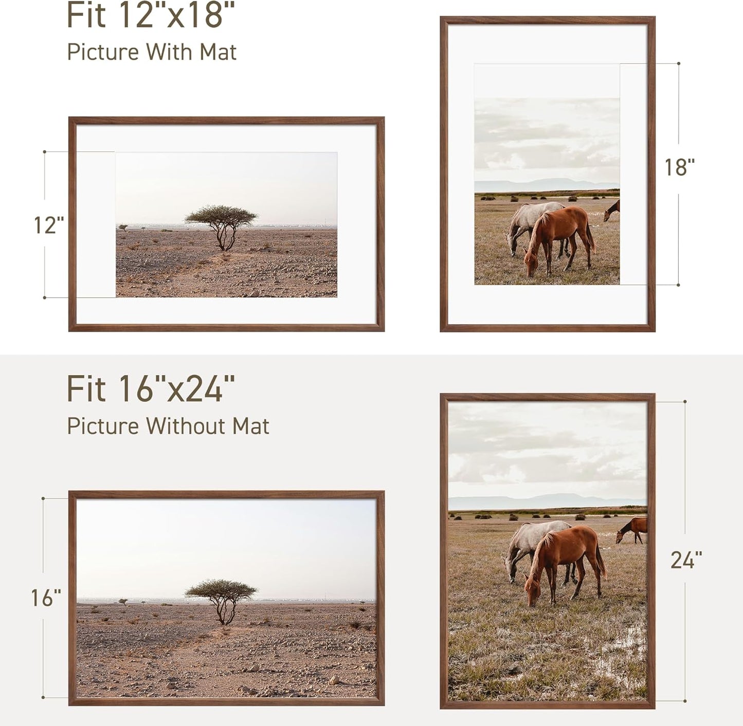 16x24 Poster Frame Natural Solid Walnut Photo Frames with 12x18 Removable Mat Wall Hanging Large Handcrafted Frame with HD Plexiglass Wall and Tabletop Display Large Picture Frame