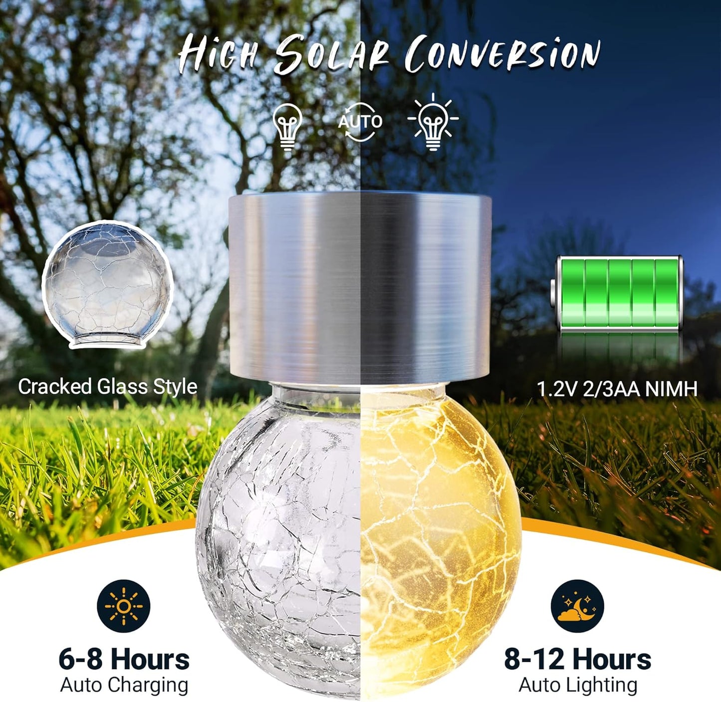 GIGALUMI 24 Pack Solar Outdoor Lights, Solar Hanging Lights for Christmas Decoration-Cracked Glass Solar Lights Outdoor Waterproof for Garden, Yard, Fence, Tree（Warm White）