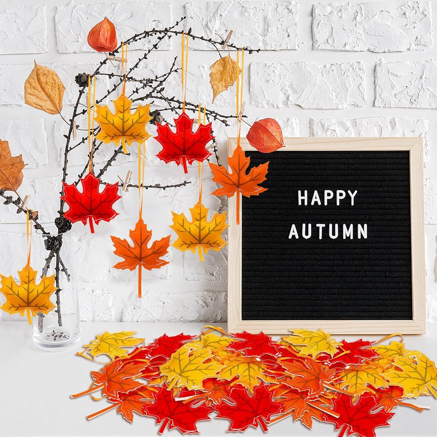 36 Pcs Fall Tree Decoration Thanksgiving Tree Ornaments 3D Felt Maple Leaf Ornaments Fall Hanging Decoration for Home Autumn Party