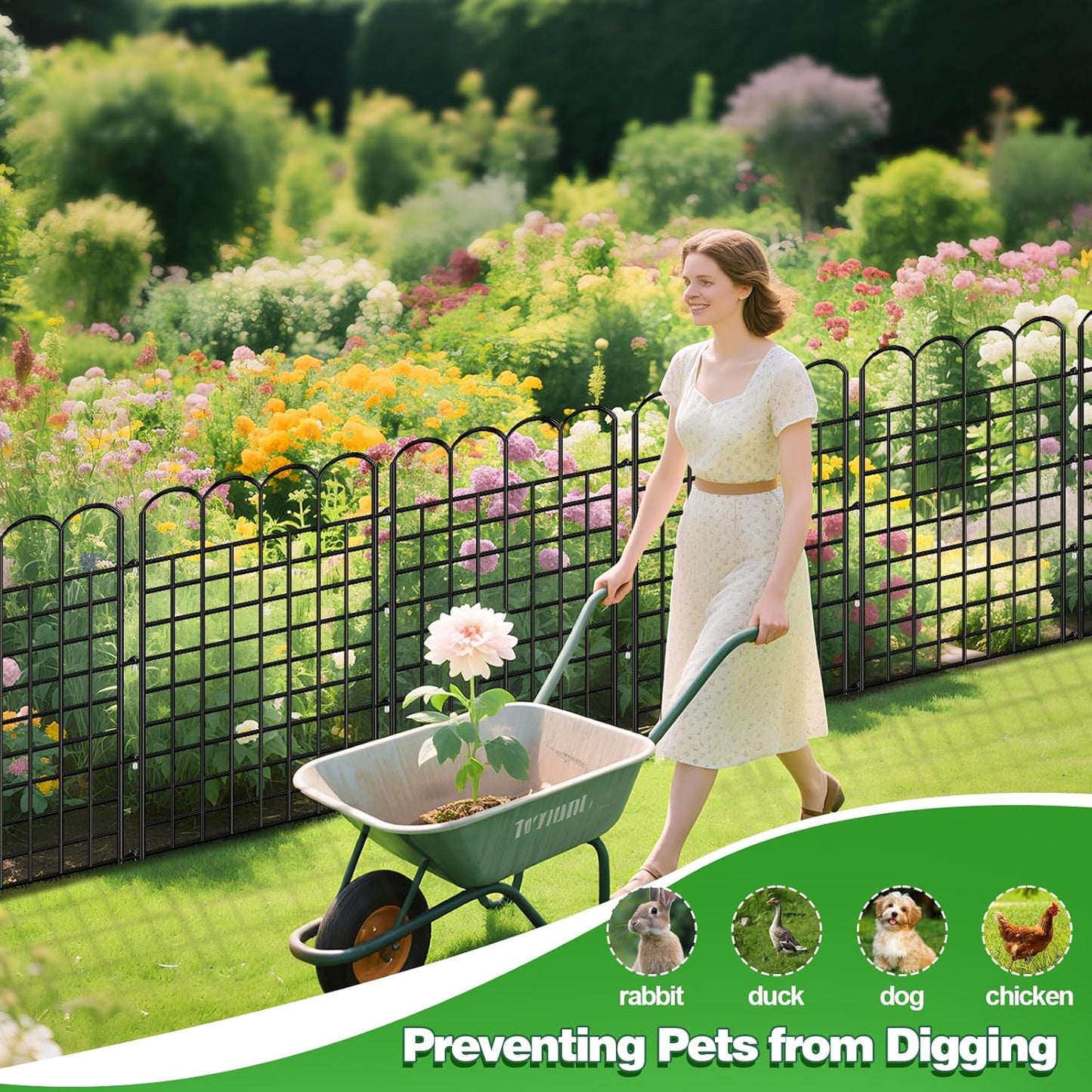 12 Panels Tall Garden Fence Animal Barrier with Gate - 40 in H x 26 ft L, Dog Fence Outdoor for Yard, Rustproof Metal Temporary Fences for Dogs Rabbits, No Dig Pet Fences for Garden, Patio, Flower Bed