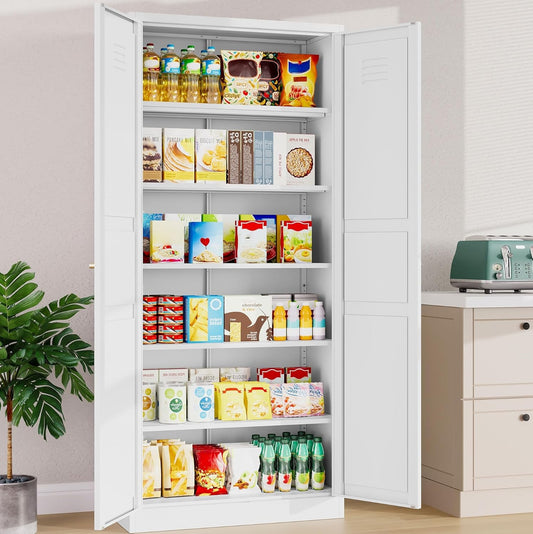 SISESOL White Metal Storage Cabinet,71" Tall Pantry Cabinet,Kitchen Pantry Storage Cabinets with 2 Doors and 6 Shelves,Wide Deep Food Cupboard for Home,Kitchen,Dining/Living Room