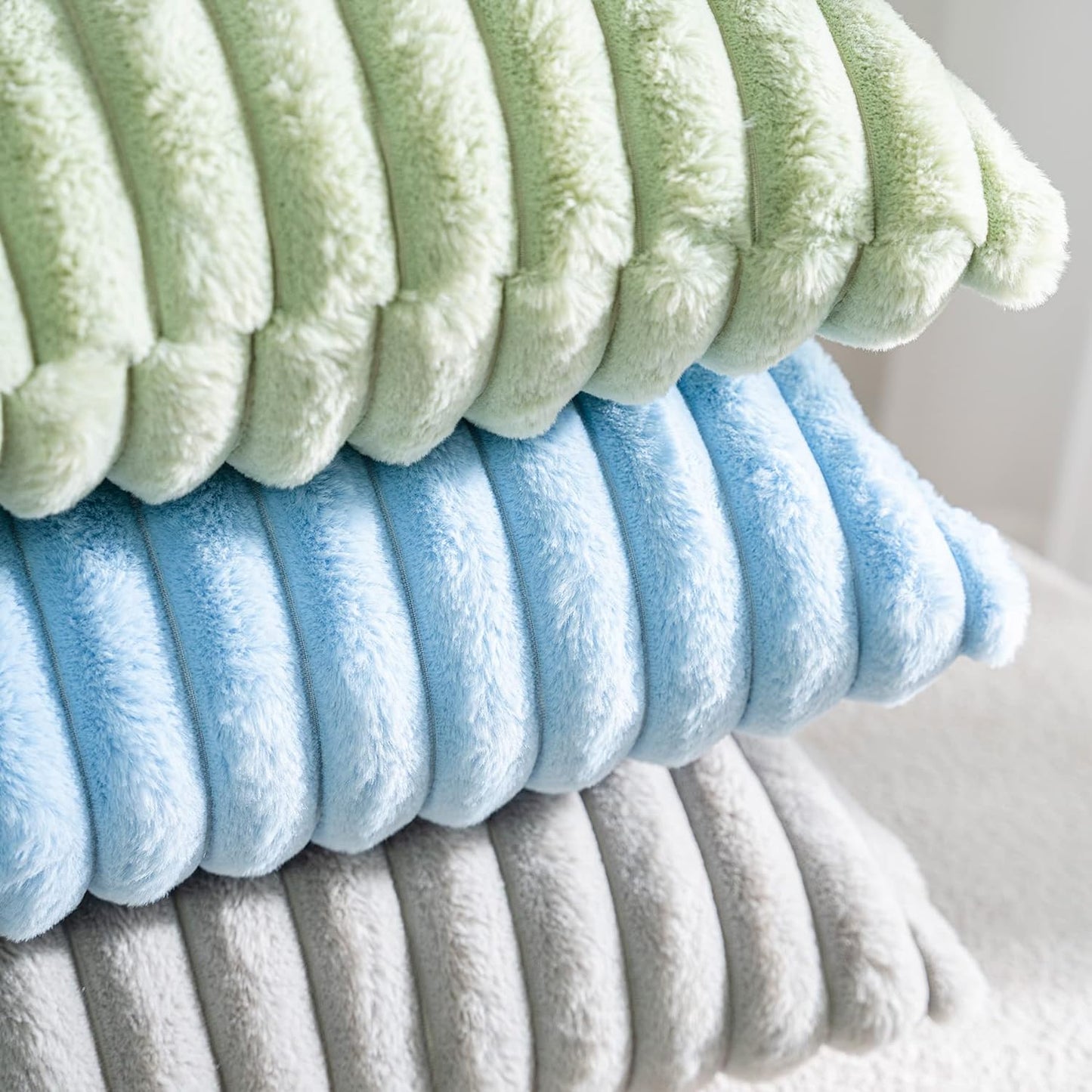 DEELAND Pack of 2,Double-Sided Faux Fur Plush Decorative Throw Pillow Covers Fuzzy Striped Soft Pillowcase Cushion Covers for Sofa Couch Bedroom Lightgrey 12x20 inch