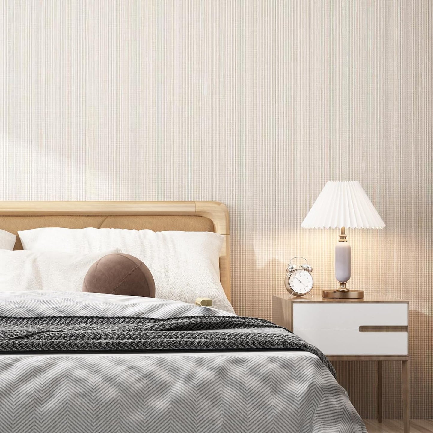 Grasscloth Peel and Stick Wallpaper 20.8"x394" Beige Thick Fabric Textured Linen Classic Faux Grassweave Neutral Removable Wallpaper Vinyl Film Roll for Home Use