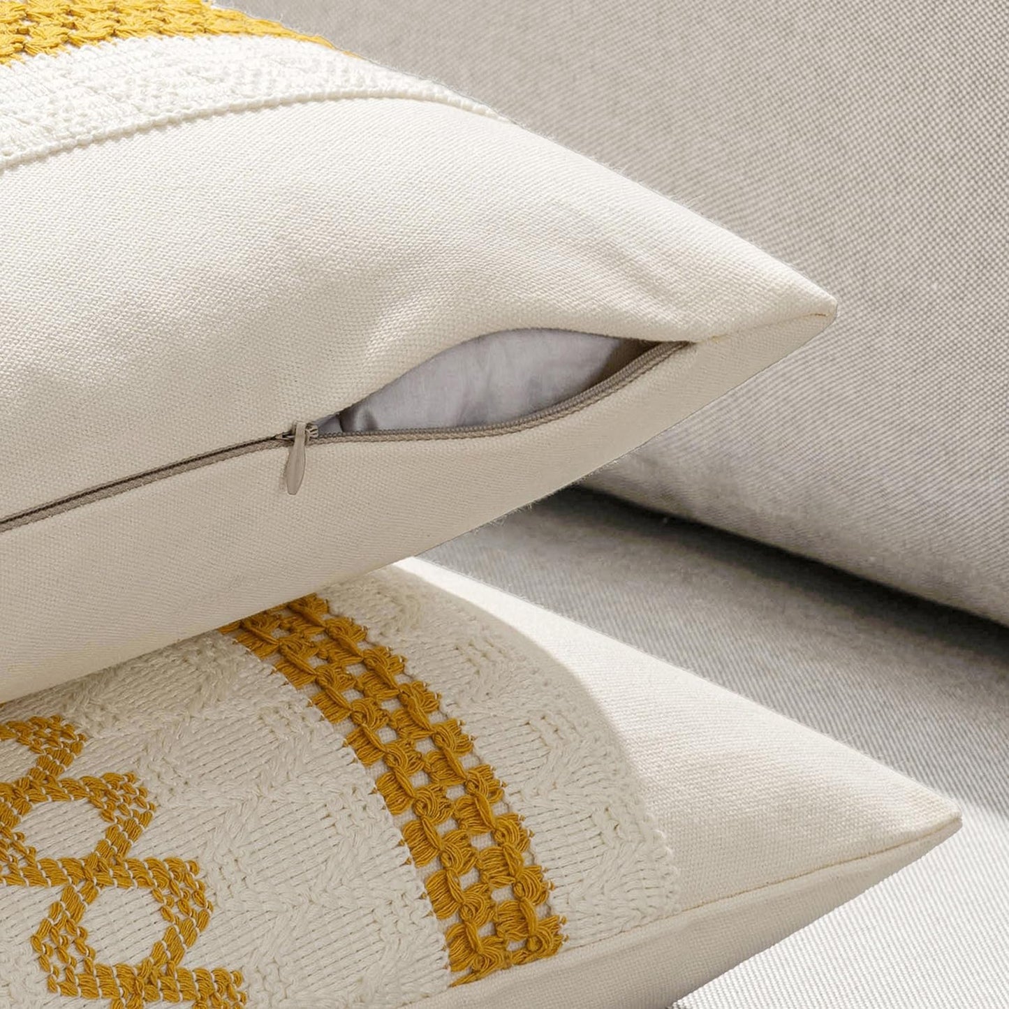 MIULEE Set of 2 Mustard Yellow Boho Decorative Pillow Covers 18x18 Inch Farmhouse Rustic Couch Throw Pillows Modern Spring Cotton Cushion Covers Retro Cute Macrame Woven Home Decor for Bed Sofa Chair