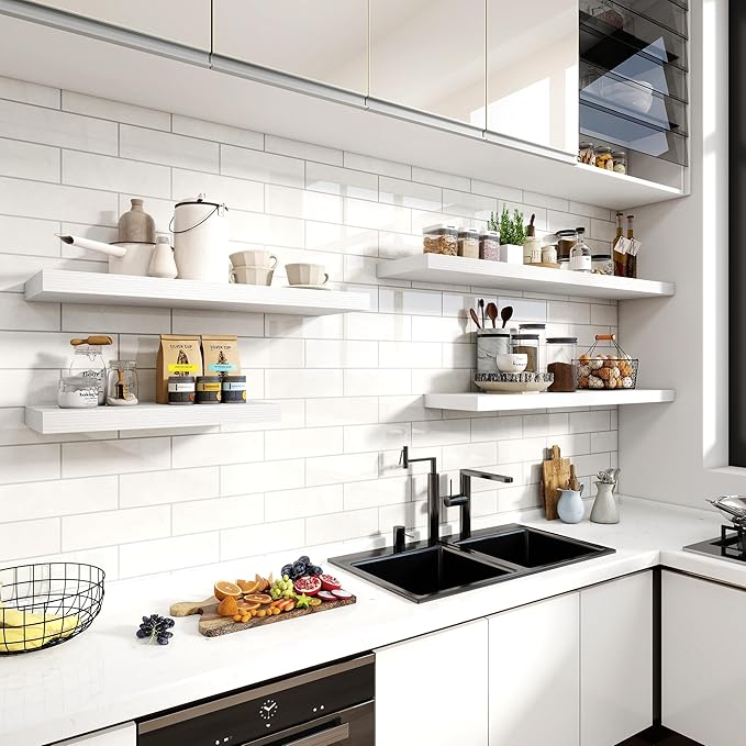 36 Inch Floating Shelves, 11.6 Inch Deep Floating Shelves for Wall, Floating Shelf with Invisible Brackets, Deep Shelves for Bathroom, Bedroom, Living Room, 2 Pack, White