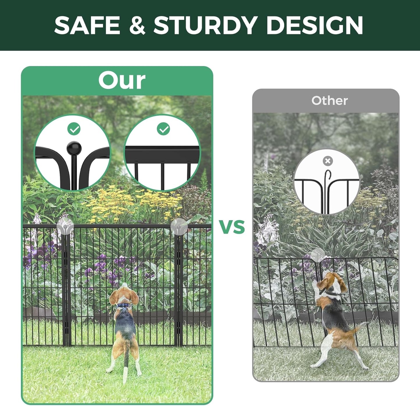 FXW Garden Fence Outdoor for The Yard – 24in(H) x 14.8ft(L) Heavy Duty Metal Animal Barrier for Dog and Rabbit, Decorative Dog Fence, 8 Panels, Black