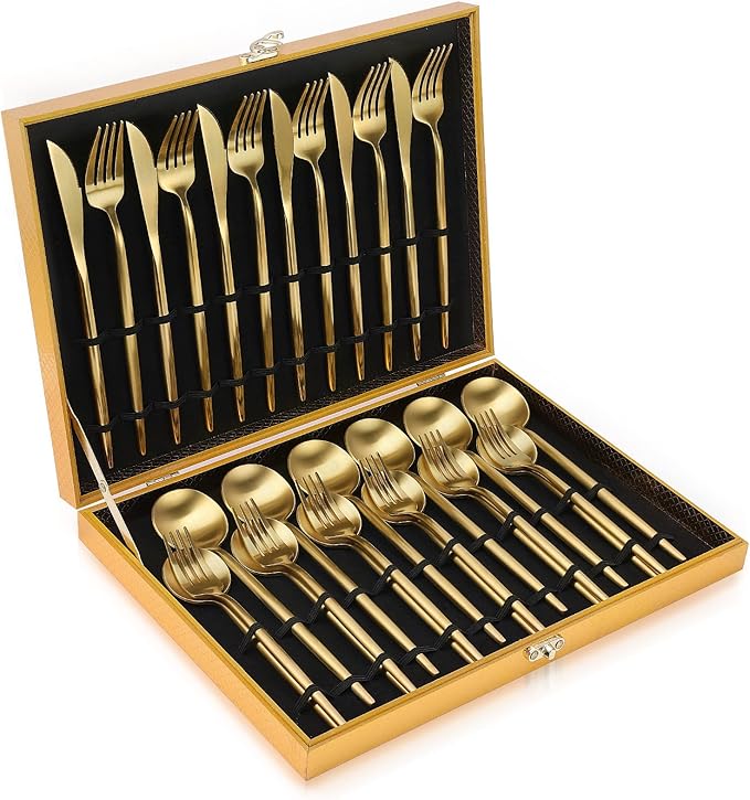Matte Gold Silverware Set, OGORI 30-Piece Food Grade Stainless Steel Gold Flatware Set, Kitchen Utensil Set Service for 6, Tableware Cutlery Set for Home and Restaurant, Dishwasher Safe - Gift Box