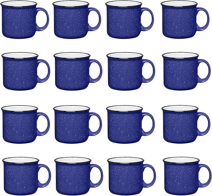 Set of 16 Ceramic Campfire Mugs – 15 Oz, Cobalt Blue – Coffee & Tea Cups for Home, Work, Travel, Camping – Customizable, Great for DIY, Events, Companies