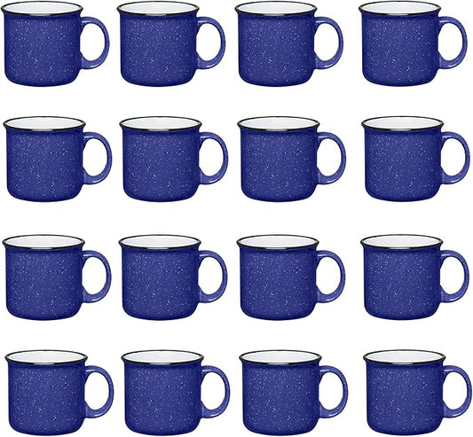 Set of 16 Ceramic Campfire Mugs – 15 Oz, Cobalt Blue – Coffee & Tea Cups for Home, Work, Travel, Camping – Customizable, Great for DIY, Events, Companies
