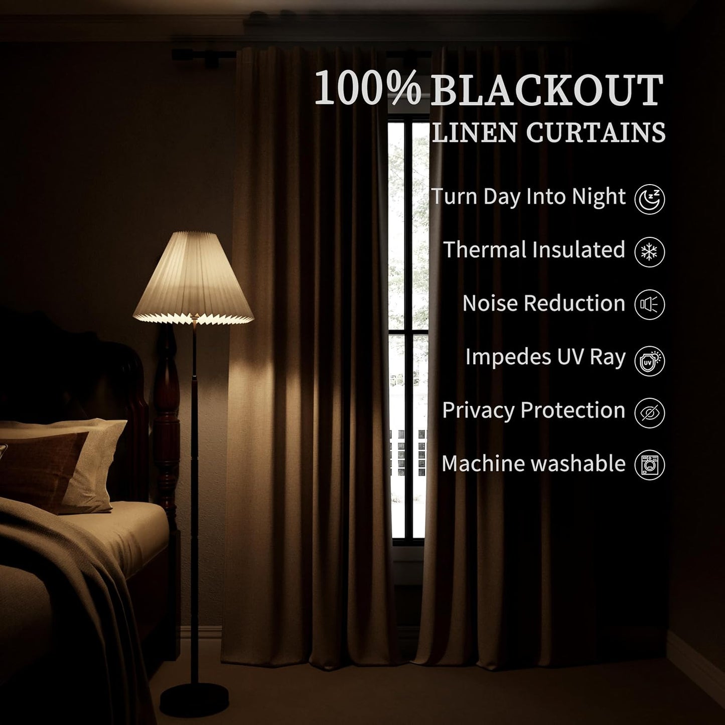 102 Inch Long Linen Curtains Full Blackout Light Grey Room Darkening Window Drapes 2 Panels Back Tab Black Out Noise Reducing Curtains for Modern Farmhouse Living Dining Room Bedroom Light Gray
