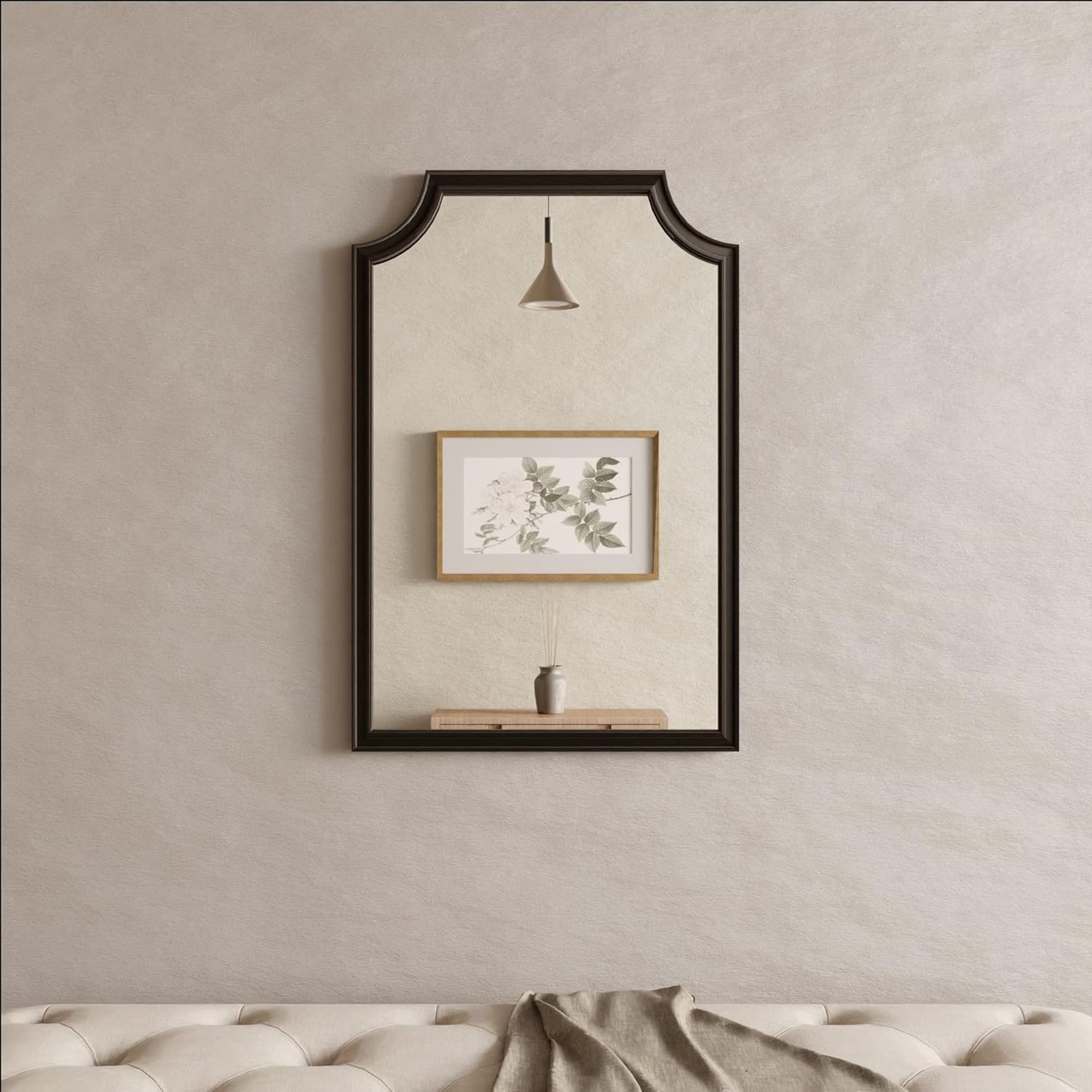 WallBeyond 24" x 36" Scalloped Corners Arch Rectangle Wall Mirror with Wood Frame for Entryway, Living Room or Bedroom Home Decor - [24" x 36" Black]