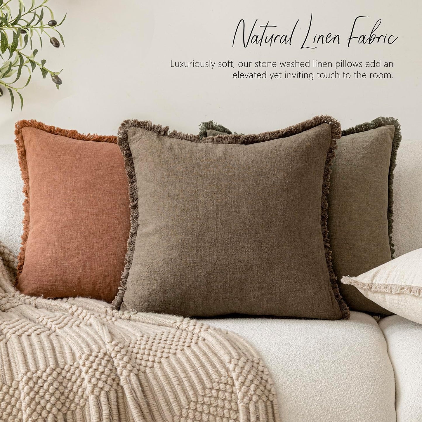 Foindtower Set of 2 Decorative Linen Fringe Throw Pillow Covers Boho Farmhouse Cushion Cover with Tassels Accent Pillowcase for Couch Bed Sofa Living Room Home Bedroom Decor, 12×24 Inch, Light Brown