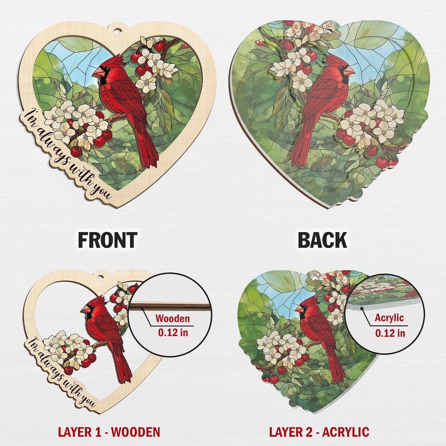 FLAGWIX Sympathy Gifts for Loss of Loved One - Red Cardinal Suncatcher Ornament with Card - Bereavement Gift Ideas, Sympathy Gifts for Loss of Dad Mom, Red Cardinal Memorial Gift for Women Men