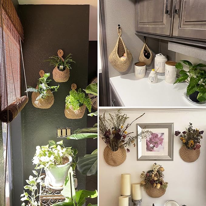 3 Pack Hanging Wall Basket with Hook, 3 Size Wall Hanging Fruit Baskets, Hanging Baskets for Organizing, Hanging Fruit Baskets for Kitchen, Restaurant, Coffee Shop, Party and Garden Decor