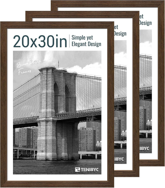 20x30 Poster Frame 3 Pack - Brown Woodgrain, Wood Picture Frame, Wall Gallery Frame - Wall Hanging