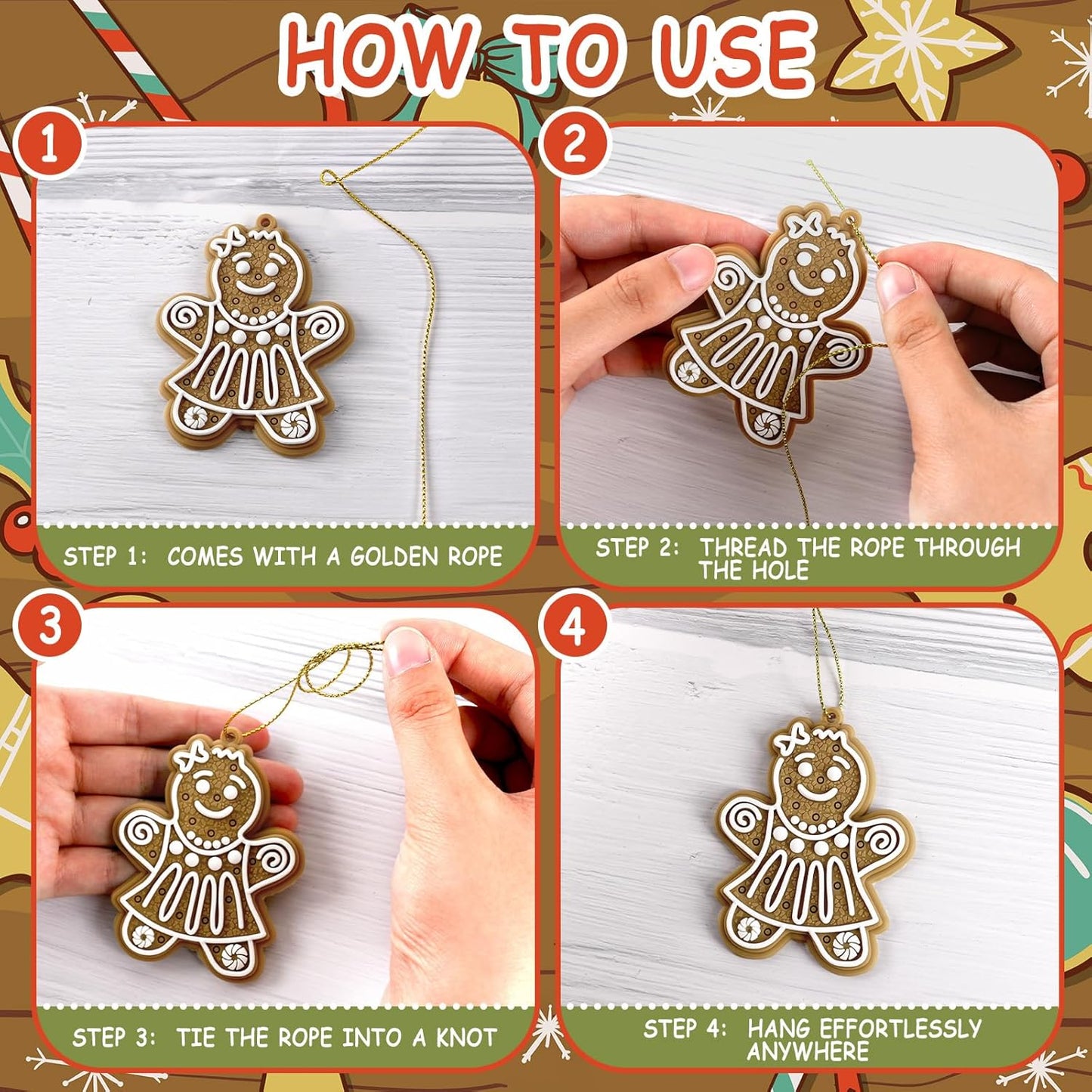 12pcs Christmas Gingerbread Man Ornaments, Assorted Gingerbread Figurines Decorations with Gingerbreads House Snowflake Ornaments for Xmas Tree Winter Crafts Holiday Home Party Decor Indoor