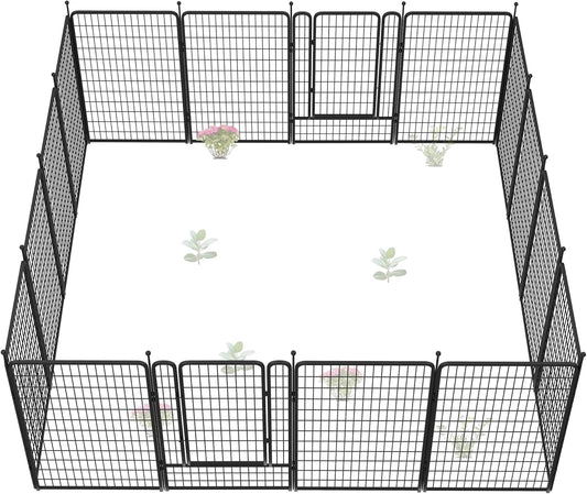 FXW Garden Fence Outdoor for The Yard – 50in(H) x 40.1ft(L) Heavy Duty Metal Animal Barrier for Dog and Rabbit, Decorative Dog Fence, 16 Panels, Black