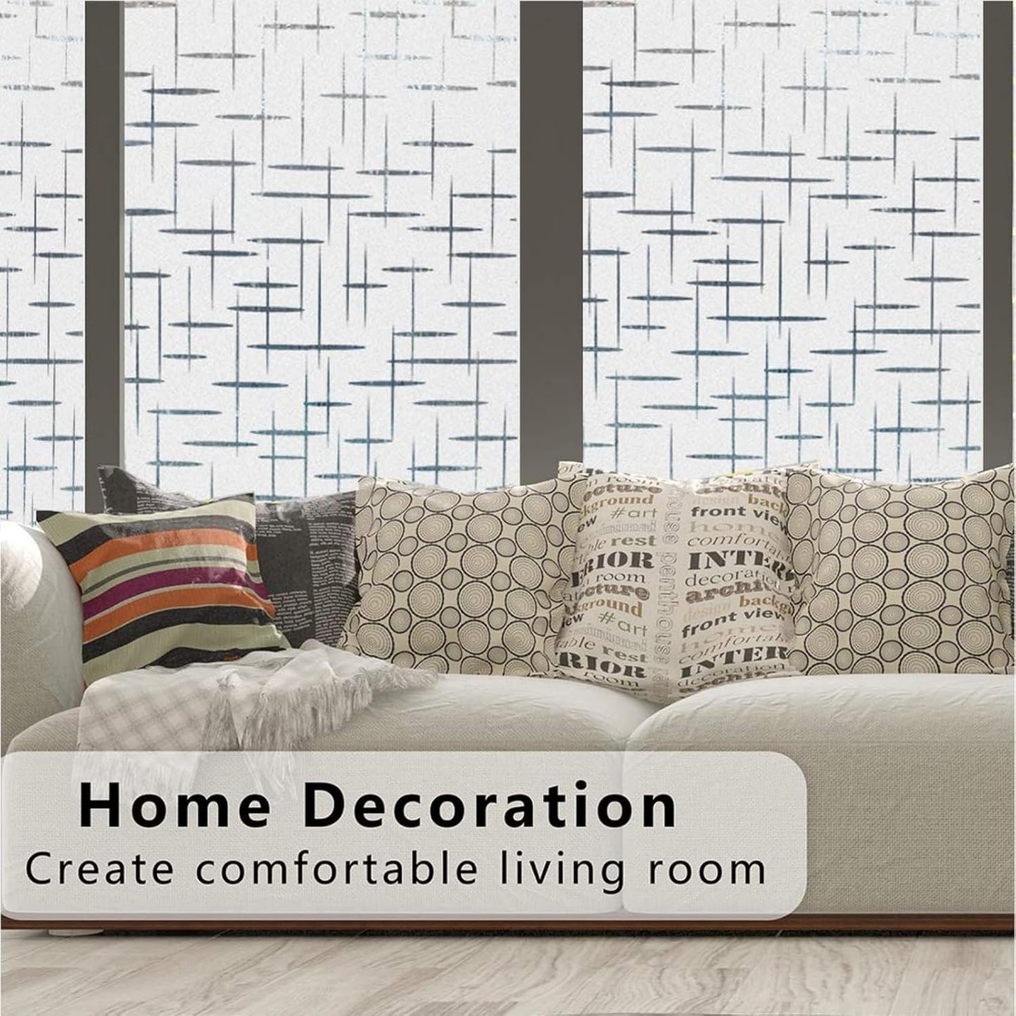 Finnez Frosted Window Film Non-Adhesive, Frosting Privacy Film for Glass Windows, Self Static-Cling Decorative Window Cling for Home Office UV Protection Cross Pattern 45.2 x 157.4 inches