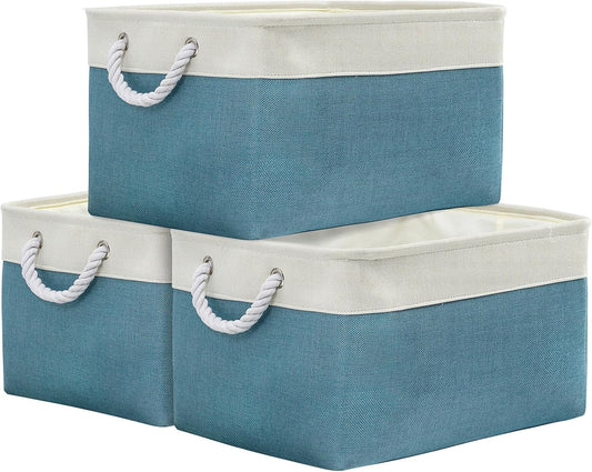 TheWarmHome Storage Baskets for Organizing - Extra Large 3 Pack 17x14x10 inch Storage Bins for Shelves Closet Nursery Bathroom Bedroom Baby Clothes Dog Toy Home Organization (White & Green)
