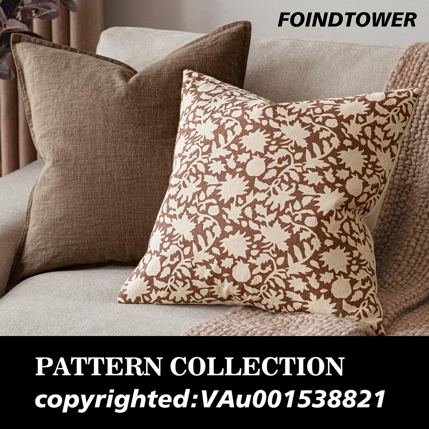 Foindtower Set of 2 Decorative Neutral Floral Throw Pillow Covers Accent Farmhouse Cushion Covers Boho Pillowcase for Couch Sofa Bedroom Living Room Home Decor Outdoor,24×24 Inch,Light Orange Brown