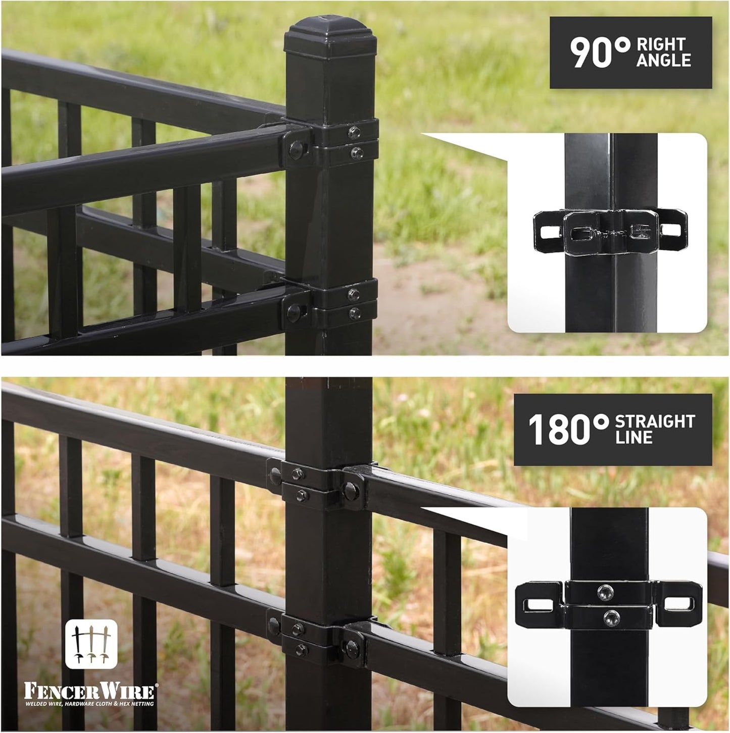 Fencer Wire Heavy Duty Garden Fence Bracket Set, 5 Pieces Metal Steel Connectors for Post and Panel Connection, Accessories of Metal Fencing Border