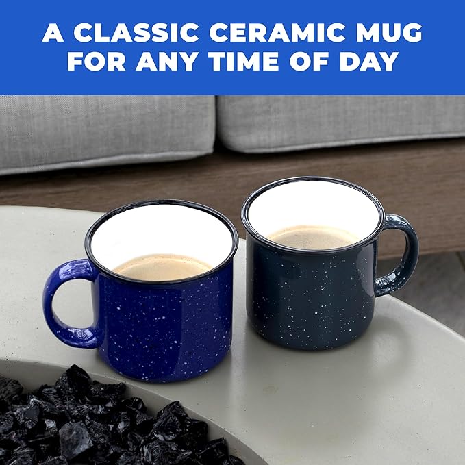 Set of 8 Ceramic Campfire Mugs – 15 Oz, Cobalt Blue – Coffee & Tea Cups for Home, Work, Travel, Camping – Customizable, Great for DIY, Events, Companies
