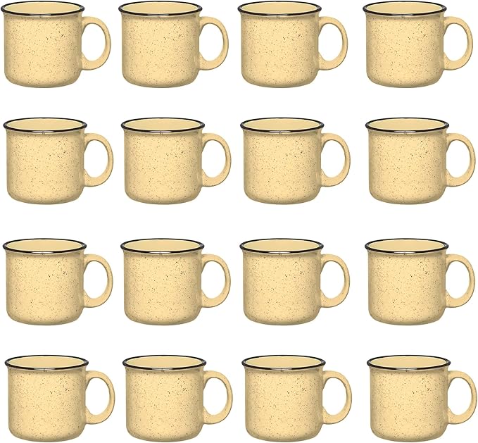 Set of 16 Ceramic Campfire Mugs – 15 Oz, Yellow – Coffee & Tea Cups for Home, Work, Travel, Camping – Customizable, Great for DIY, Events, Companies