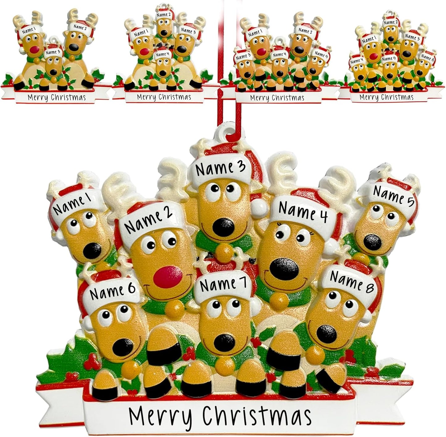 2025 Personalized Christmas Ornaments Family of 2/3/4/5/6/7/8,Custom Deer Christmas Ornaments Deorations with Names,Customized Xmas Ornament Tree Deorations,Personalized Xmas Ornament Gifts