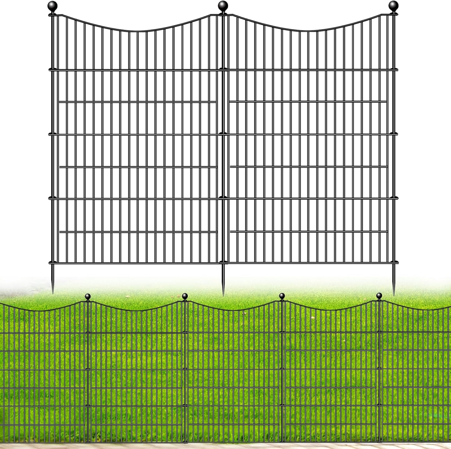 4 Panels No Dig Dog Fence Outdoor for Yard, 48 in(H) X 10.5 ft(L) Decorative Tall Garden Fence Animal Barrier, Rustproof Metal Wire Garden Edging and Borders, Temporary Fencing Stakes
