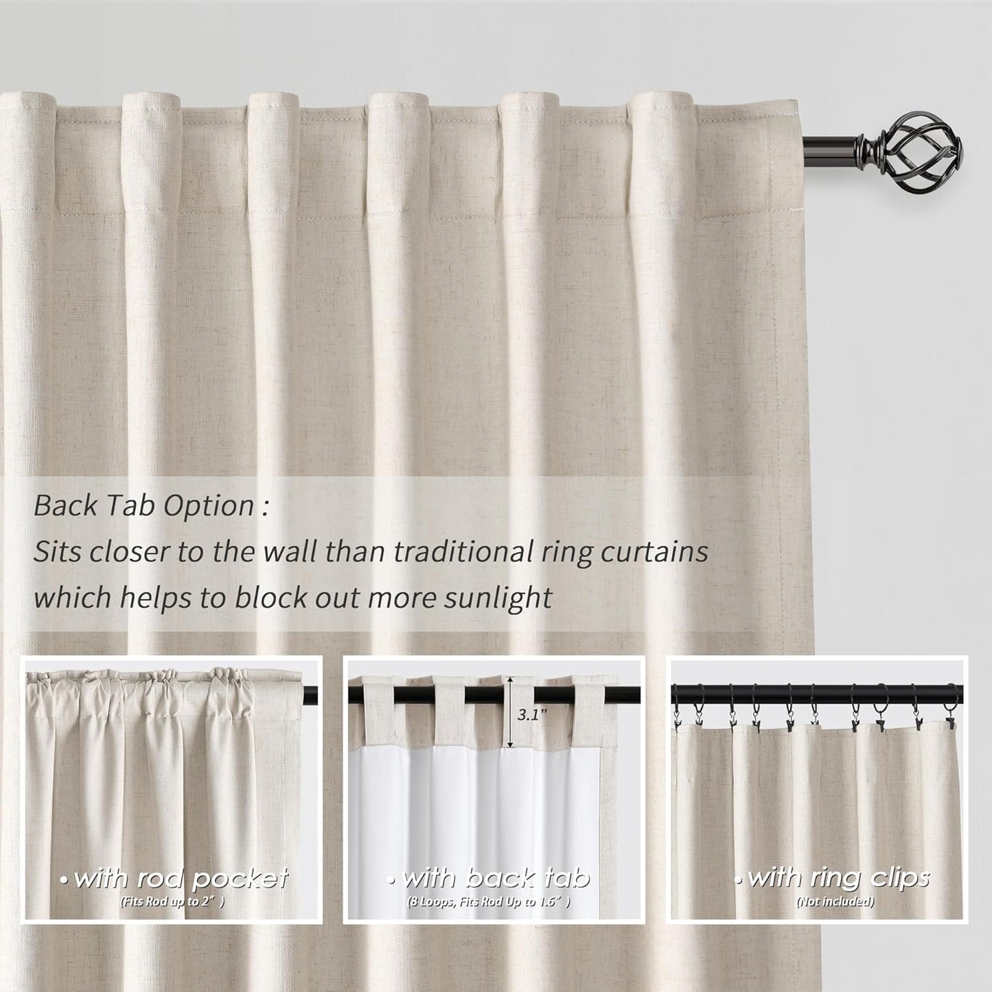 Greyish Beige Linen Black Out Curtains 80 Inch Long 2 Panels Set for Bedroom Light Blocking Curtains Greige with 100% Blackout Backing Light Taupe Thermal Insulated Room Darkening Curtain Drapes