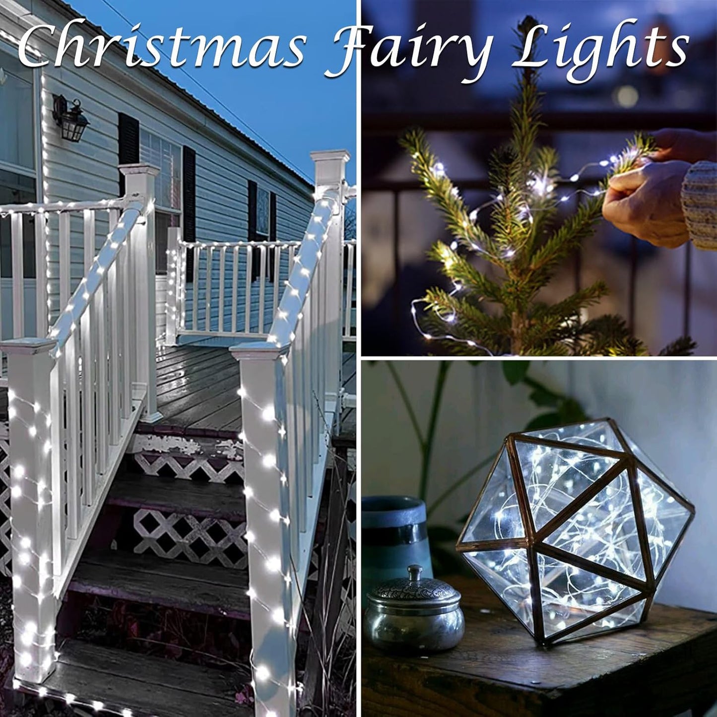 3 Pack 60LED Battery Operated Fairy Lights with Remote, 8 Modes LED String Lights with Timer, Dimmable, Memory Function, Waterproof Twinkle Fairy Lights for Outdoor Indoor Christmas Decor(Cool White)